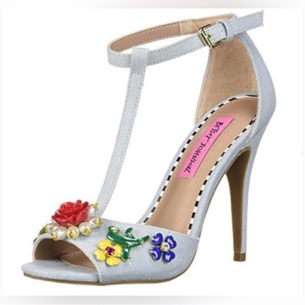 Betsey Johnson Denim Floral High Heel Sandals